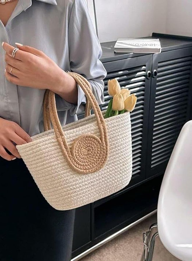 ROYAL TREND Hand Bg | Large Tote Bag | Summer Bg | Bucket Bg | Basket Bg | Beach Bags for Women Elevate your summer wardrobe with this exclusive tote. Color White,Tan Approx. 8" H x 13" L - Image 5